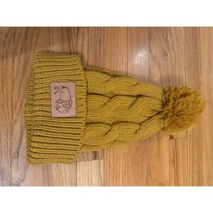 Mustard Yellow Cable Knit Pom Beanie Hat Women's Warm Winter Fashion